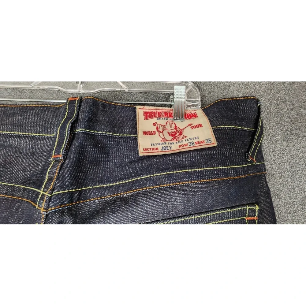 True Religion Joey Jeans Mens 38x35 Made in USA Dragon Embroidered Flare Raw Y2K
